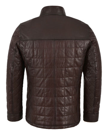 Men's Faux Shearling Quilted Brown Bomber Leather Jacket