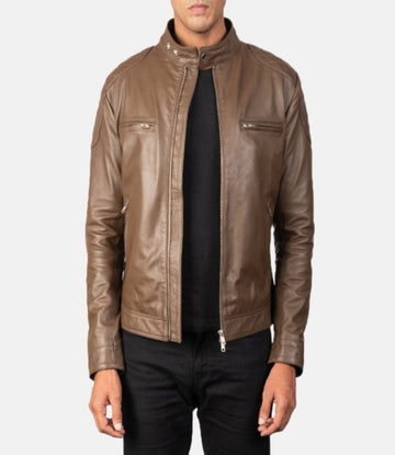 Men’s Mocha Genuine Leather Biker Jacket