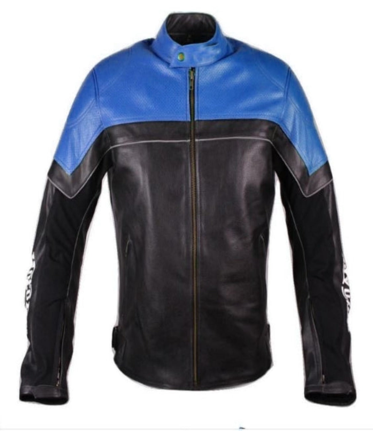 Men’s Black & Blue Genuine Leather Biker Jacket