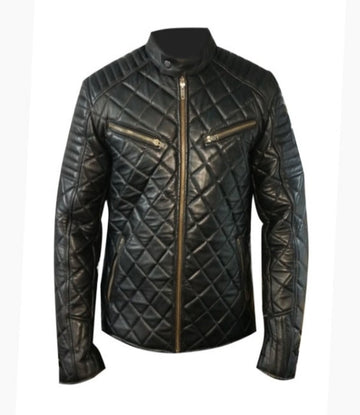 Men’s Black Quilted Genuine Leather Jacket
