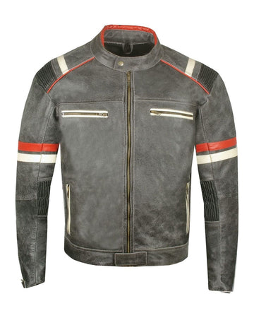 Men's Vintage Cafe Racer Distressed Black Biker Leather Jacket