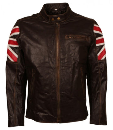 UK Flag Vintage Cafe Racer Biker Leather Jacket