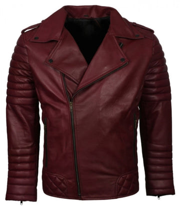 Men’s Maroon Biker Fashion Leather Jacket