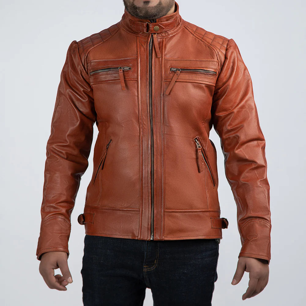 SPEEDSTER BROWN LEATHER BIKER JACKET | Hot Leather Jacket